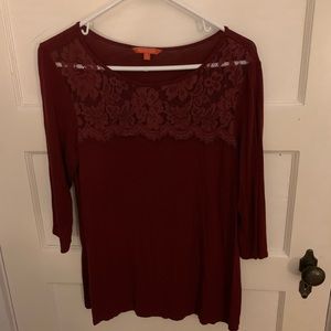 ModCloth Quarter sleeve shirt, lace on the chest.